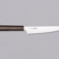 Prikaz desne strane Hayabusa Petty Aogami Super Ebony 150 mm, naglašavajući kompaktnost i funkcionalnost ovog višenamjenskog noža.