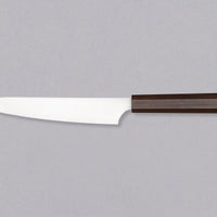 Prikaz lijeve strane Hayabusa Petty Aogami Super Ebony 150 mm, s oštricom i drškom od ebony drva, idealan za precizno rezanje manjih zadataka.
