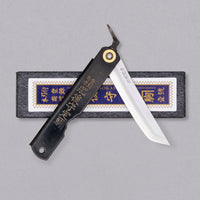 Higonokami Kengata žepni nož 75 mm_1 Higonokami je najpoznatiji japanski džepni nož. Oblik noža sliči obliku katane, a to nije slučajnost već povezanost sa samurajskom tradicijom. Srce noža je Shirogami čelik, oštrica će nakon određenog vremena dobiti malo patine.