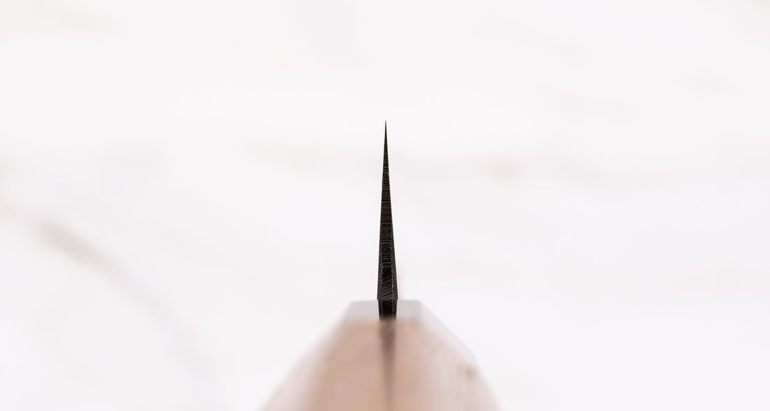 Kumokage Petty Aogami #2 Kuro-uchi Damascus 80 mm - octagon