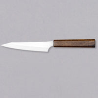 Kurosaki Petty Gekko VG-XEOS Migaki 130 mm_2 Kurosaki Petty iz linije Gekko još je jedan jedinstveni nož nastao u rukama nadarenog mladog kovačkog majstora Yu Kurosakija. Oštrica je obrađena do visokog sjaja, pa su u kovačnici nož nazvali Gekko – mjesečina. Oštrica je izrađena od novog VG-XEOS čelika s finom mikrostrukturom, stvorenom pomoću posebne metode taljenja. Čelik ima izvrsnu otpornost na habanje i koroziju.