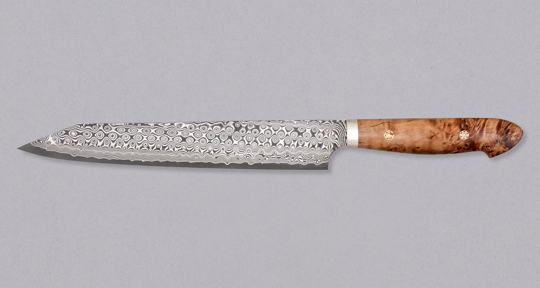Nigara Kiritsuke-Sujihiki SG2 Damascus Maplewood 255 mm_2