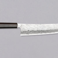 Nigara Kiritsuke Gyuto VG-10 Damascus Tsuchime višenamjenski je japanski kuhinjski nož pogodan za pripremu mesa, ribe i povrća. Jezgra od nehrđajućeg čelika VG-10 garancija je za dugotrajnu oštrinu i minimalno održavanje. Iznimne karakteristike i izgled noža nadopunjuje drška wa tipa, izrađena od luksuzne ebanovine.