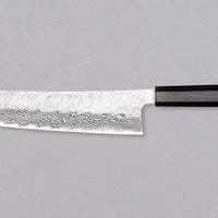 Nigara Kiritsuke Gyuto VG-10 Damascus Tsuchime višenamjenski je japanski kuhinjski nož pogodan za pripremu mesa, ribe i povrća. Jezgra od nehrđajućeg čelika VG-10 garancija je za dugotrajnu oštrinu i minimalno održavanje. Iznimne karakteristike i izgled noža nadopunjuje drška wa tipa, izrađena od luksuzne ebanovine.