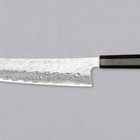 Nigara Kiritsuke Gyuto VG-10 Damascus Tsuchime višenamjenski je japanski kuhinjski nož pogodan za pripremu mesa, ribe i povrća. Jezgra od nehrđajućeg čelika VG-10 garancija je za dugotrajnu oštrinu i minimalno održavanje. Iznimne karakteristike i izgled noža nadopunjuje drška wa tipa, izrađena od luksuzne ebanovine.