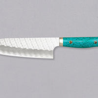 Nigara Santoku SG2 Migaki Tsuchime Turquoise 180 mm višenamjenski je japanski kuhinjski nož, pogodan za pripremu mesa, ribe i povrća. Jezgra od SG2 praškastog čelika osigurava dugotrajnu oštrinu i minimalno održavanje.