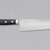 Etsu Village Santoku Damascus Black 170 mm_1  Ručno kovan Kunio Masutani damask nož. Santoku koristi se za rezanje povrća, ribe i mesa. Oblik i dužina su primjerni za manji svestrani kuhinjski nož koji će zablistati prilikom rezanja i sjeckanja na kuhinjskoj dasci. Za domaću te profesionalnu upotrebu.