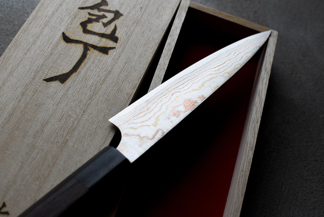 Saji Petty Aogami #2 Wa Rainbow Damascus 135 mm_4
