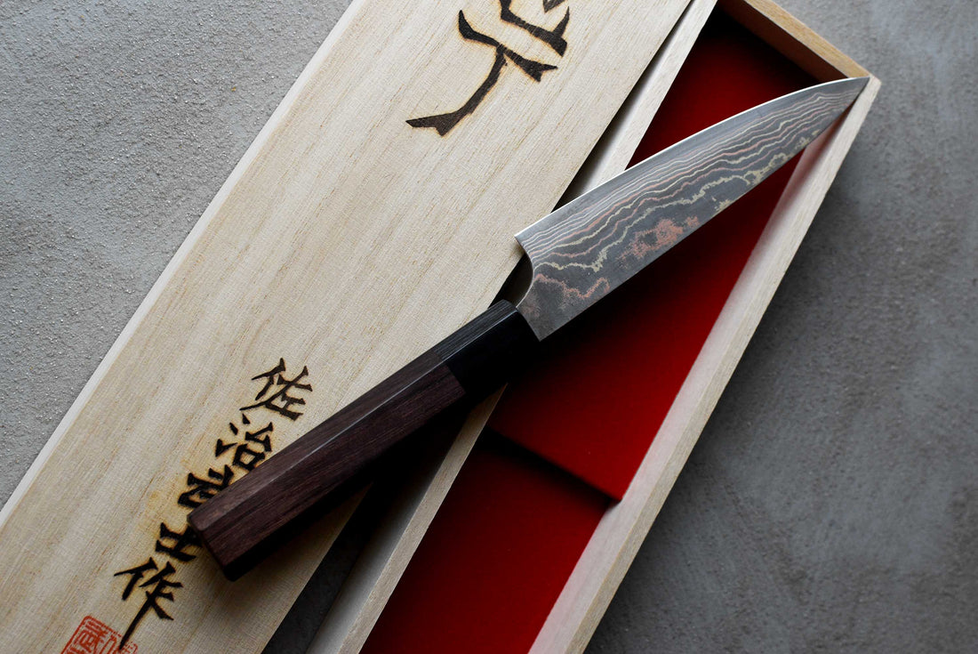 Saji Petty Aogami #2 Wa Rainbow Damascus 135 mm_5