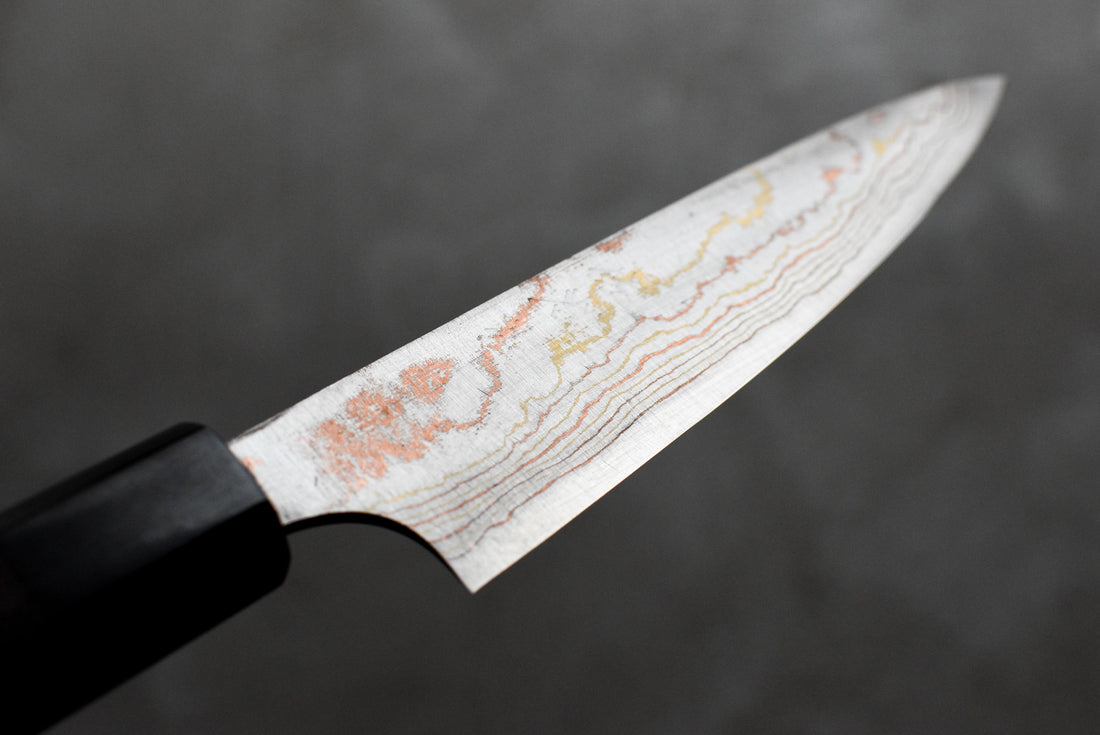 Saji Petty Aogami #2 Wa Rainbow Damascus 135 mm_2