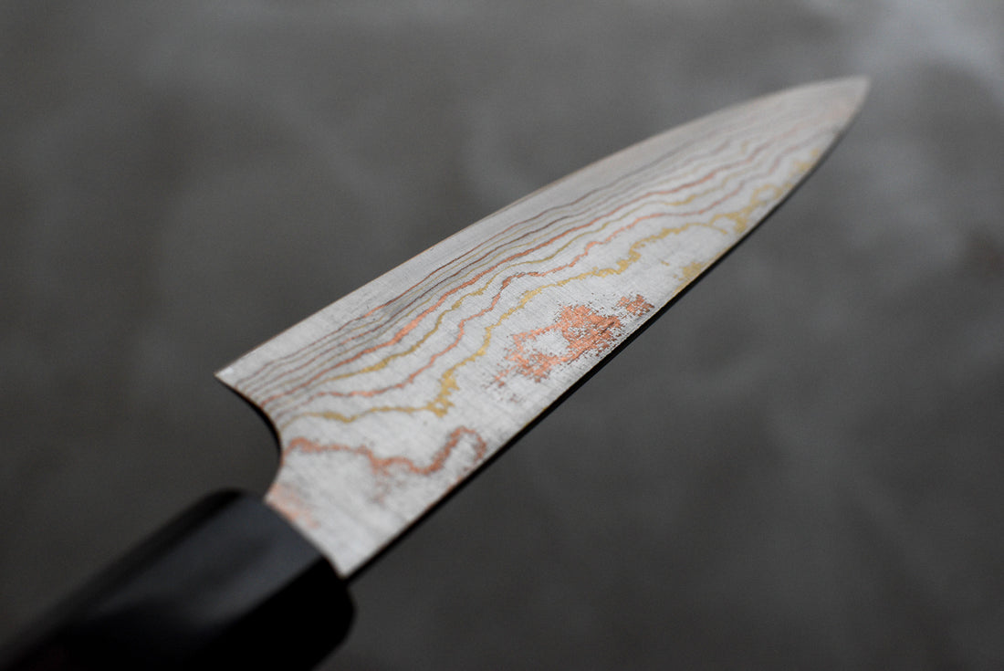 Saji Petty Aogami #2 Wa Rainbow Damascus 135 mm_3