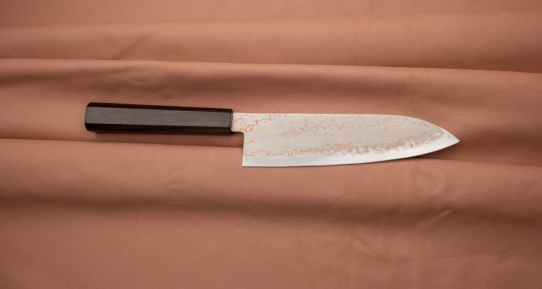 Hayabusa Santoku Aogami #2 Rainbow Damascus 180 mm