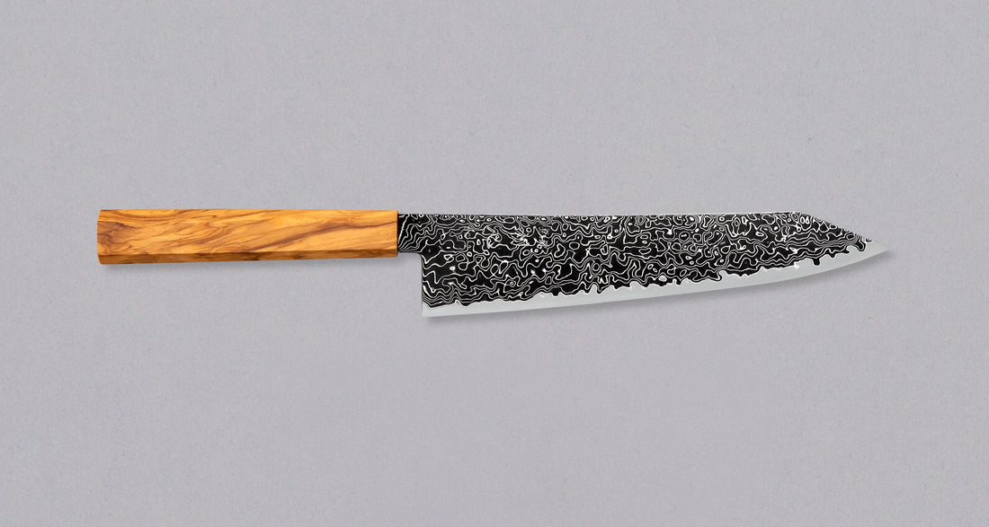 Hatsukokoro Mercury Kiri-Gyuto Kurozome Damascus 210 mm [Mono Olivewood]