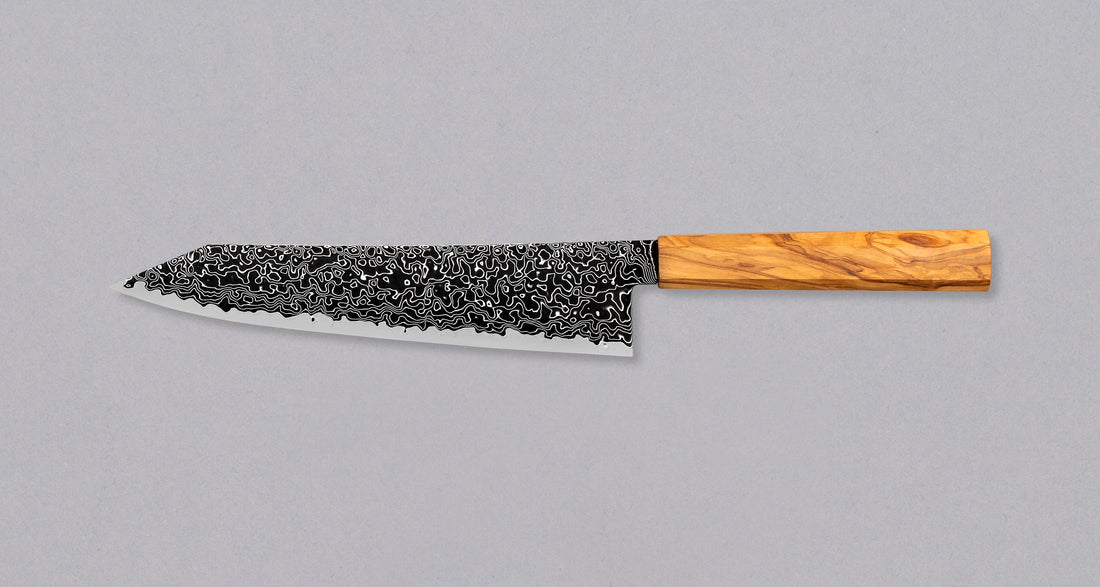 Hatsukokoro Mercury Kiri-Gyuto Kurozome Damascus 210 mm [Mono Olivewood]