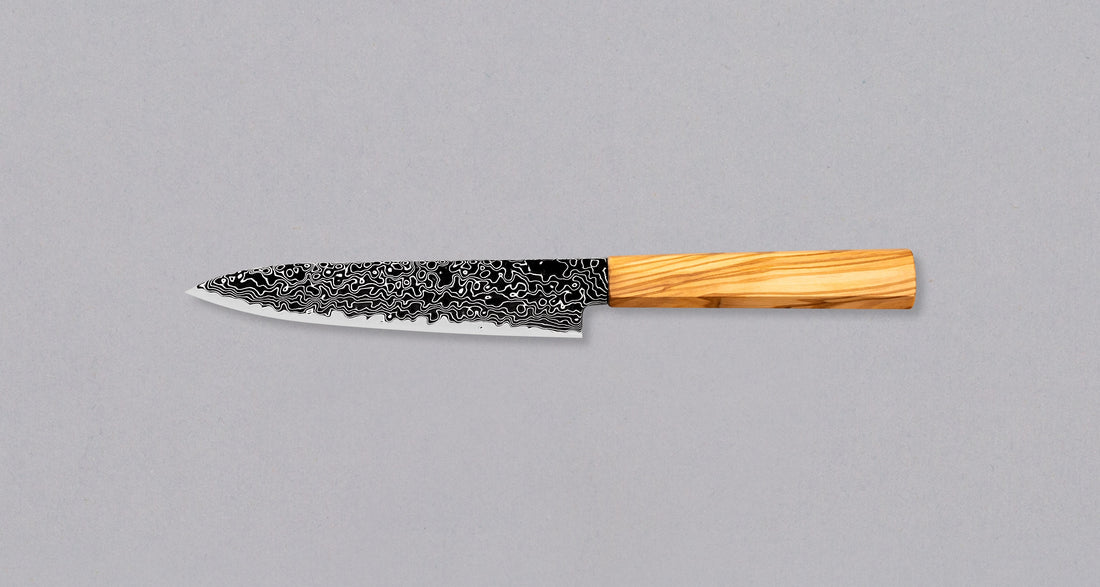 Hatsukokoro Mercury Petty Kurozome Damascus 150 mm [Mono Olivewood]
