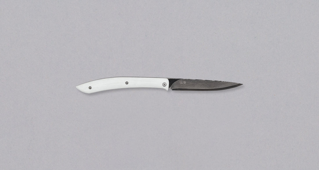 Saji sklopivi nož za odreske SG2 Damascus 100 mm [White Micarta]