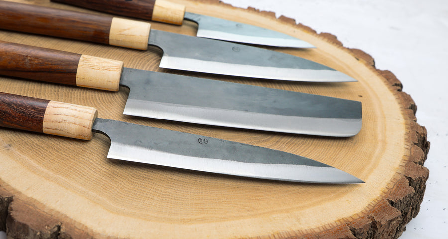 ajikiri, santoku, nakiri in utility japonski noži - izdelani v kovačiji Yoshida Hamono na Japonskem.