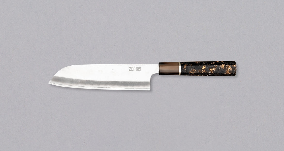 ZDP-189 Santoku Silver Gold Carbon 180 mm